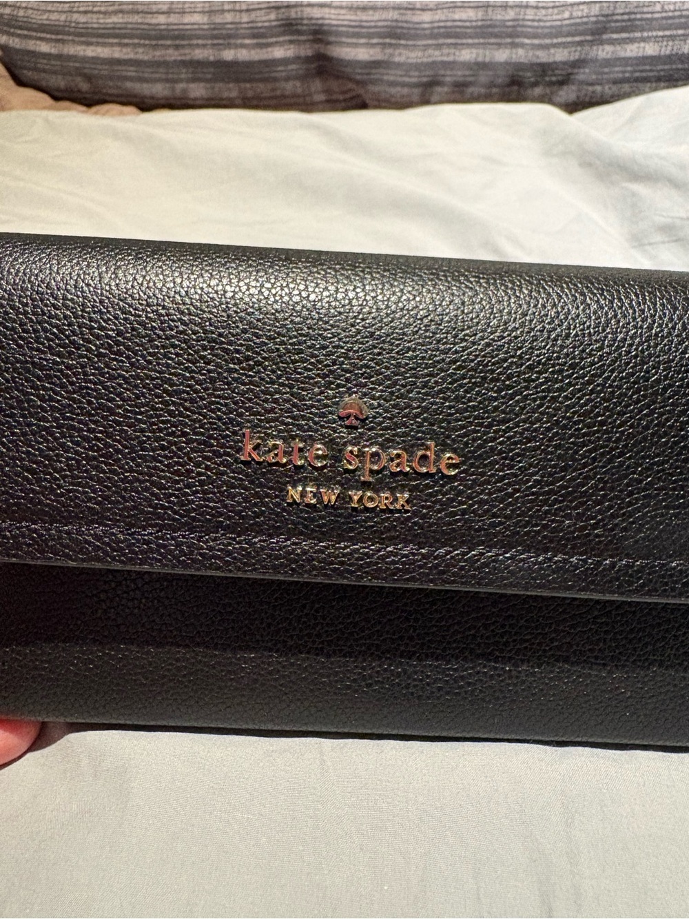 kate spade Black Leather Continental Wallet with Gold Logo